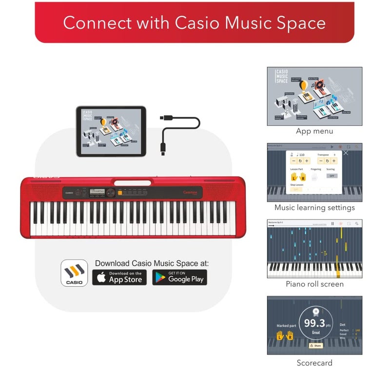 CASIO CT-S200 كاسيوتون 61 مفتاح لوحة مفاتيح محمولة (أحمر) - Image 2
