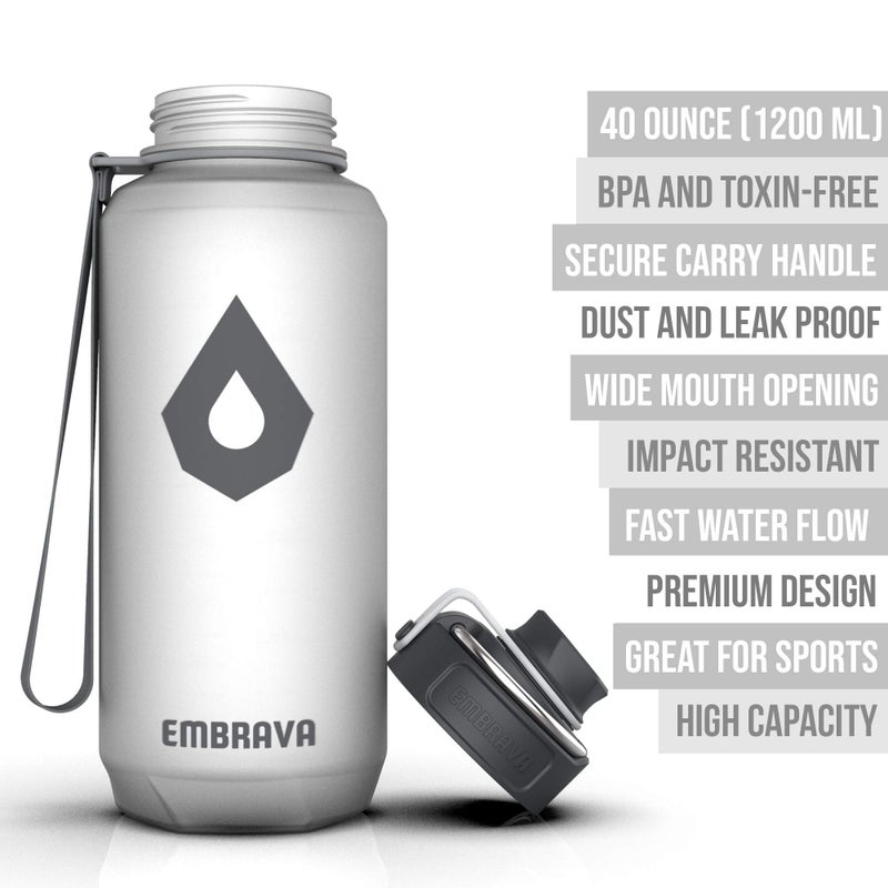 Embrava 40oz Water Bottle - Large with Travel Carry Ring - Wide Leak Proof Drink Spout - Heavy-Duty, BPA Free Tritan Plastic - Best for Sports, Hiking, Gym, Men & Women - Image 2