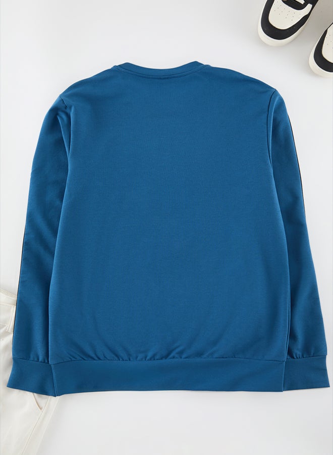 trendyol Blue Regular/Normal Cut Crew Neck Long Sleeve Piping Sweatshirt TMNSS20SW0074 - Image 3