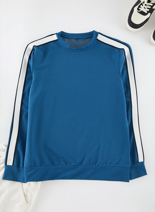 trendyol Blue Regular/Normal Cut Crew Neck Long Sleeve Piping Sweatshirt TMNSS20SW0074 - Image 1