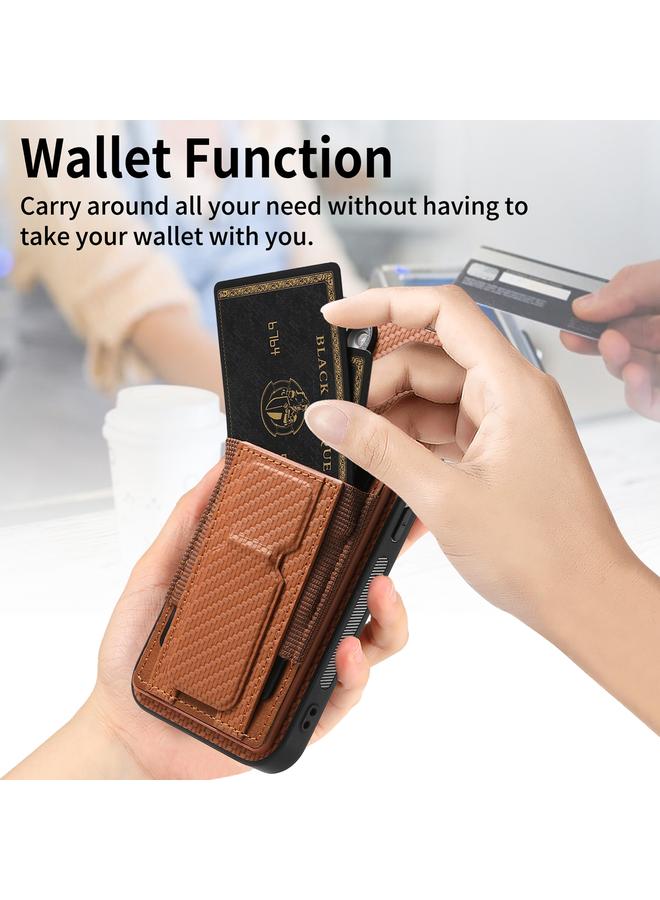 S-TOP Case For iPhone 13 Pro Carbon Fiber Fold Stand Elastic Card Bag Phone Case - Image 4