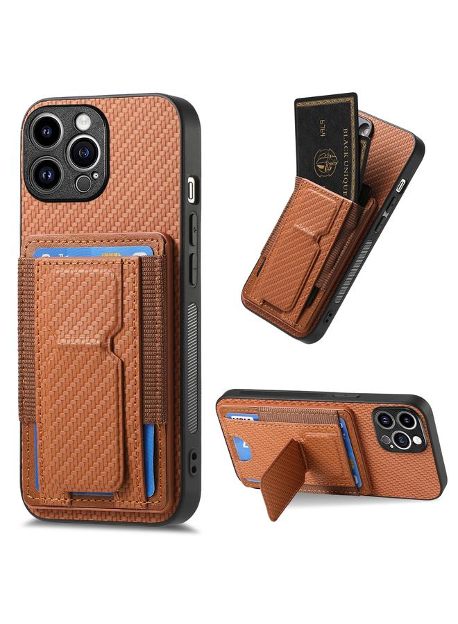 S-TOP Case For iPhone 13 Pro Carbon Fiber Fold Stand Elastic Card Bag Phone Case - Image 1