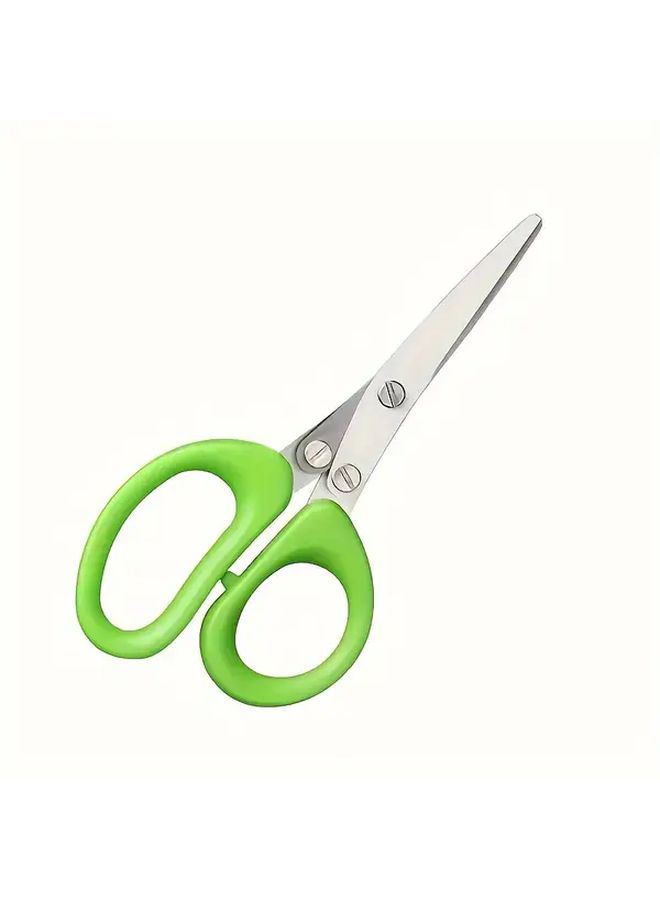 Green 5 Layered Stainless Steel Kitchen Scissors with Cover Multi Functional Chopper - Image 5