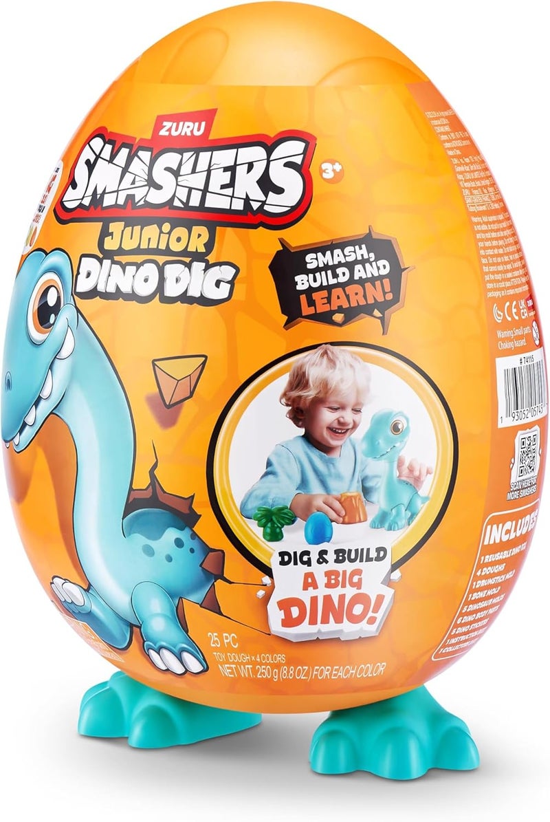 ZURU SMASHERS بيضة كبيرة من سماشير جونيور دينو ديج (رابتور) تحتوي على 12+ مفاجأة ومركبات وقوالب ديناصور، ألعاب ما قبل المدرسة للأطفال، للبناء والتشييد واللعب الحسي، من 18 شهرًا إلى 3 سنوات - Image 4