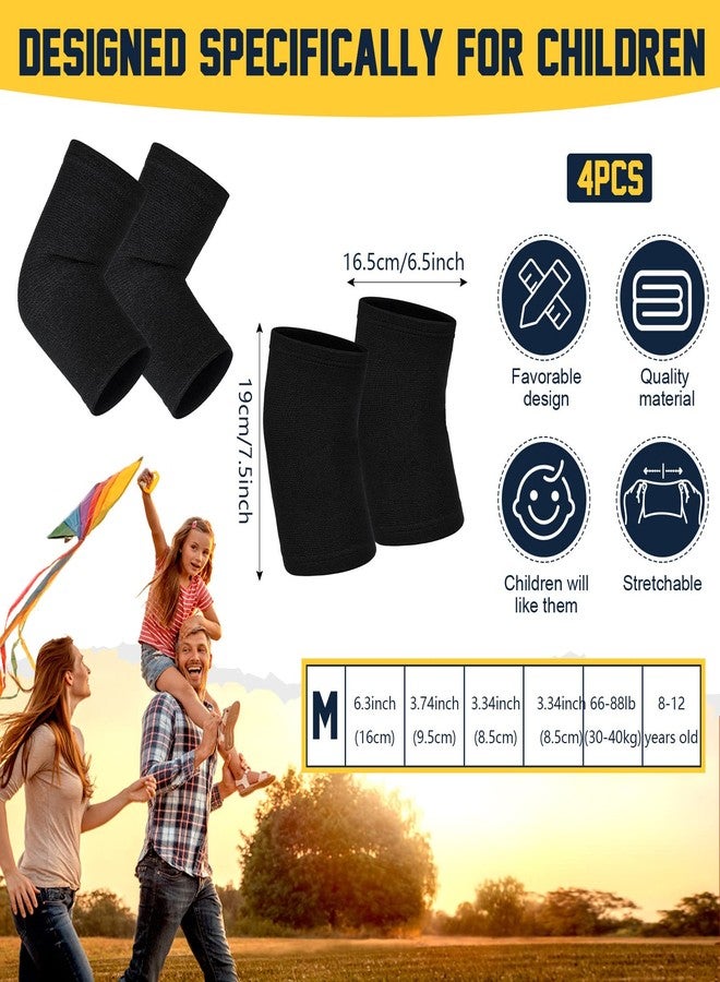 Charniol 2 Pairs Kids Elbow Brace Knee Brace Tennis Compression Knit Knee Sleeves Arm Elbow Sleeve Elbow Support for Boys Girls Teen Basketball Sports Weight Lifting Volleyball Football Running, Medium, Black - Image 2