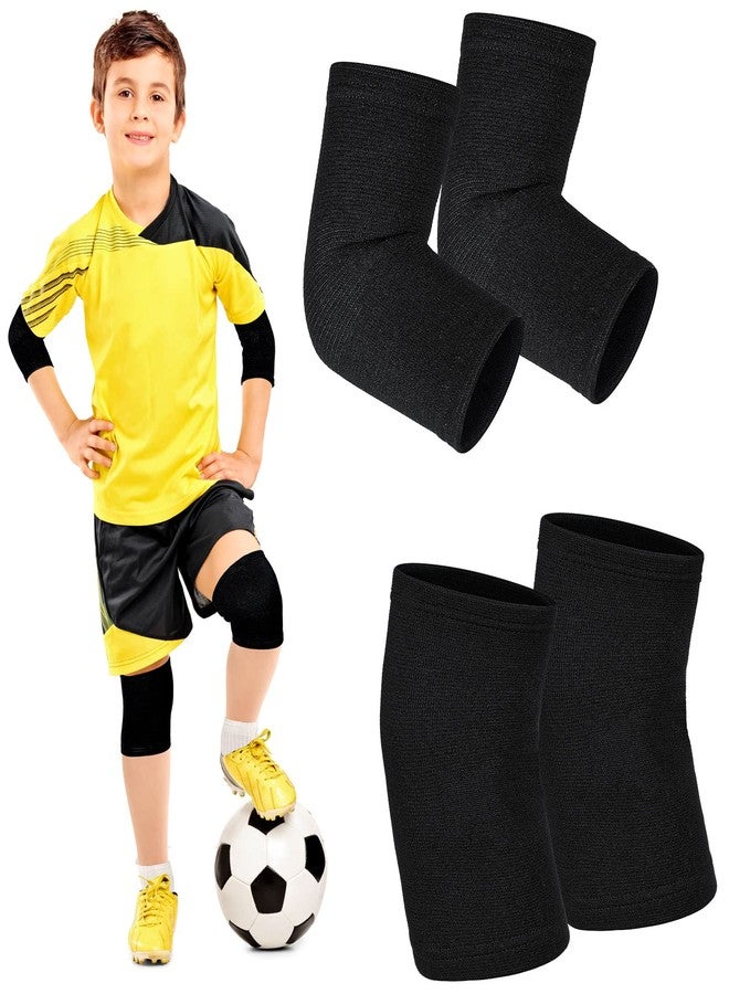 Charniol 2 Pairs Kids Elbow Brace Knee Brace Tennis Compression Knit Knee Sleeves Arm Elbow Sleeve Elbow Support for Boys Girls Teen Basketball Sports Weight Lifting Volleyball Football Running, Medium, Black - Image 1