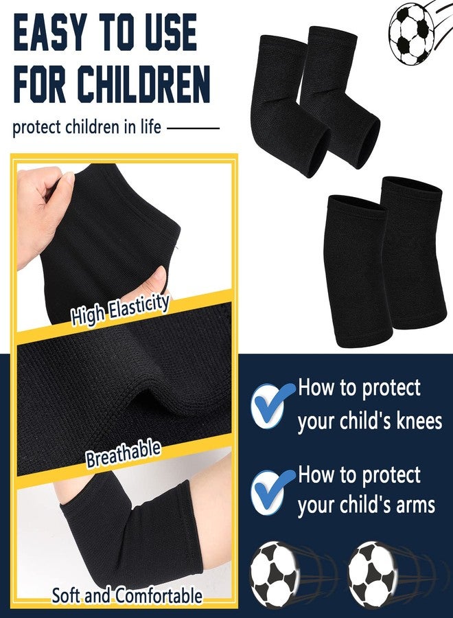 Charniol 2 Pairs Kids Elbow Brace Knee Brace Tennis Compression Knit Knee Sleeves Arm Elbow Sleeve Elbow Support for Boys Girls Teen Basketball Sports Weight Lifting Volleyball Football Running, Medium, Black - Image 3