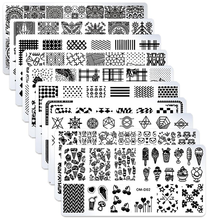 SILPECWEE 10pcs Nail Stamping Plates  Geometry Design Nail Art Plates Stencil Manicure Templates for DIY  Salon