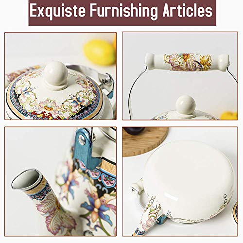 OLYTARU Floral Ceramic Enamel Teapot Tea Kettle for Stovetop,Large Porcelain Enameled Teakettle (white) (2.4L, white2) - Image 4