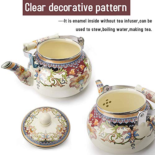 OLYTARU Floral Ceramic Enamel Teapot Tea Kettle for Stovetop,Large Porcelain Enameled Teakettle (white) (2.4L, white2) - Image 3