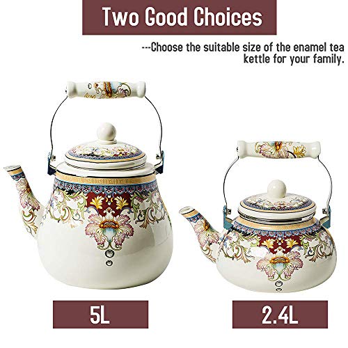 OLYTARU Floral Ceramic Enamel Teapot Tea Kettle for Stovetop,Large Porcelain Enameled Teakettle (white) (2.4L, white2) - Image 5