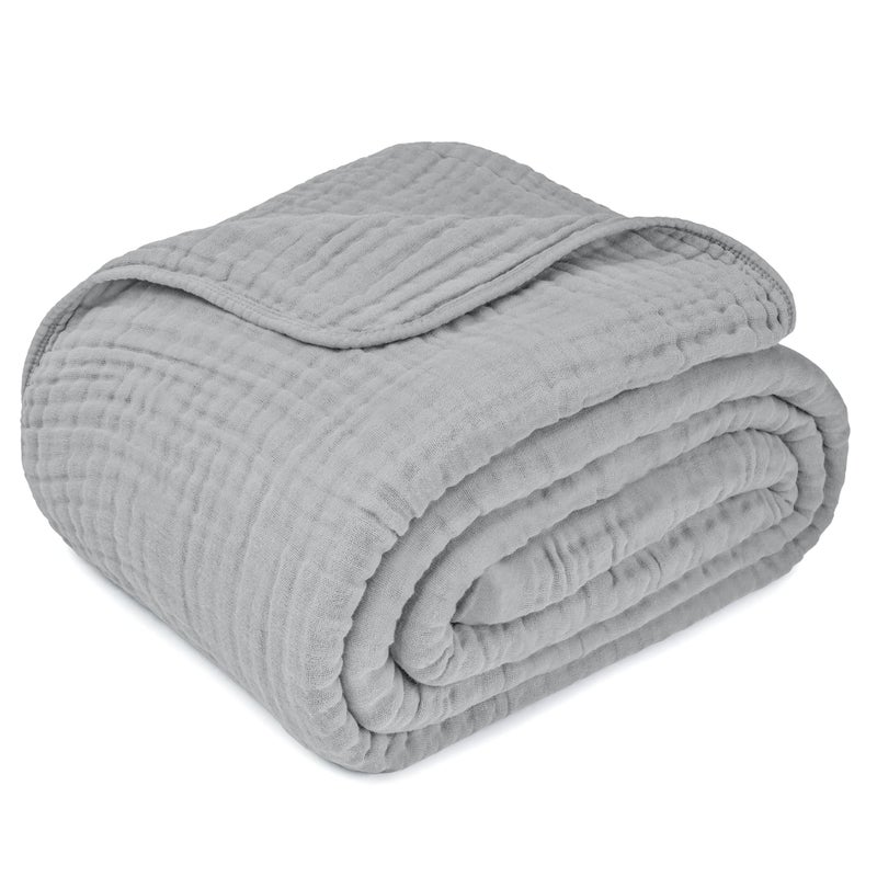 Comfy Cubs Muslin Blanket for Adults King 108"" x 90"" - 6 Layer Soft  Breathable & Lightweight Muslin Adult Blanket - Machine Washable & Designed in The US Bedding for All Seasons -Heather Blue - Image 5
