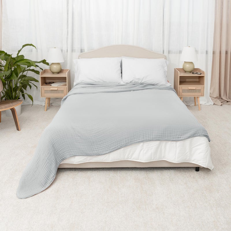 Comfy Cubs Muslin Blanket for Adults King 108"" x 90"" - 6 Layer Soft  Breathable & Lightweight Muslin Adult Blanket - Machine Washable & Designed in The US Bedding for All Seasons -Heather Blue - Image 4