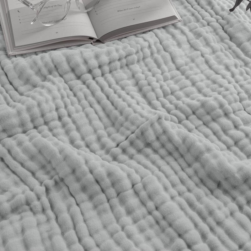 Comfy Cubs Muslin Blanket for Adults King 108"" x 90"" - 6 Layer Soft  Breathable & Lightweight Muslin Adult Blanket - Machine Washable & Designed in The US Bedding for All Seasons -Heather Blue - Image 1