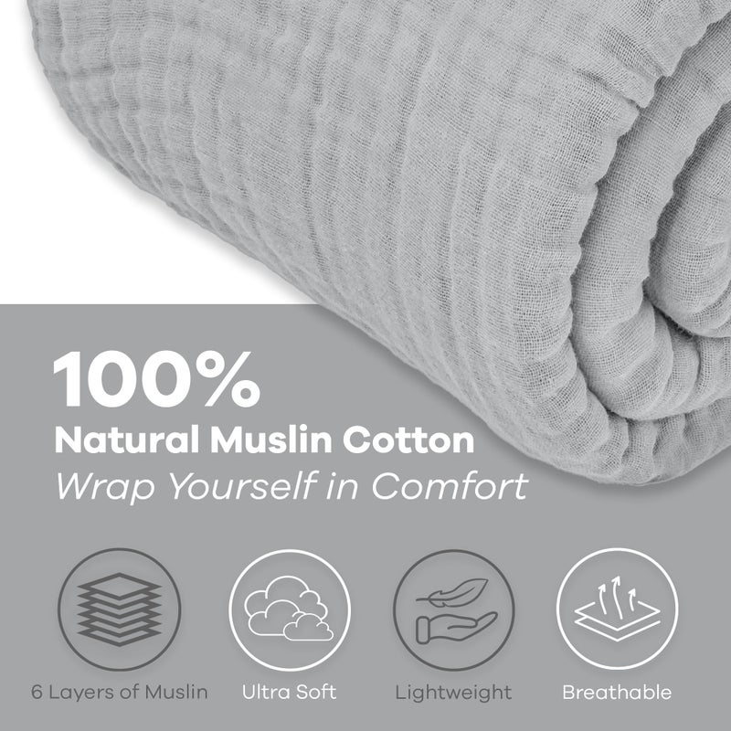 Comfy Cubs Muslin Blanket for Adults King 108"" x 90"" - 6 Layer Soft  Breathable & Lightweight Muslin Adult Blanket - Machine Washable & Designed in The US Bedding for All Seasons -Heather Blue - Image 3
