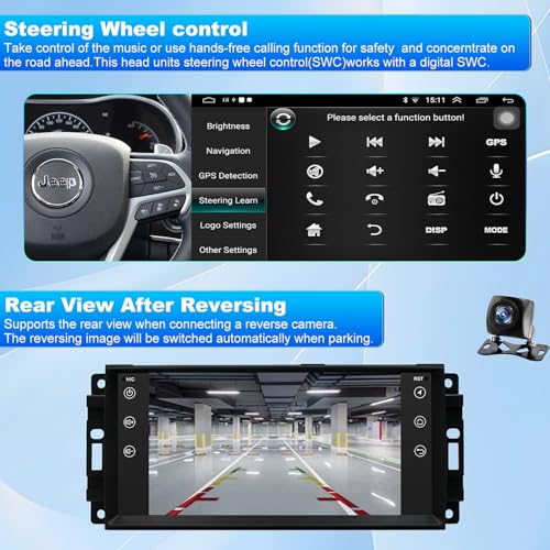 iCarSEPTON 5GWifi Upgrade Android Car Radio for Jeep Wrangler JK 2007-2018, Compass Patriot Dodge RAM 1500/2500 2009-2012, Touch Screen Car Stereo, Wirelss Carplay Android Auto, GPS Navigator FM Backup Camera - Image 5