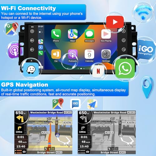 iCarSEPTON 5GWifi Upgrade Android Car Radio for Jeep Wrangler JK 2007-2018, Compass Patriot Dodge RAM 1500/2500 2009-2012, Touch Screen Car Stereo, Wirelss Carplay Android Auto, GPS Navigator FM Backup Camera - Image 4