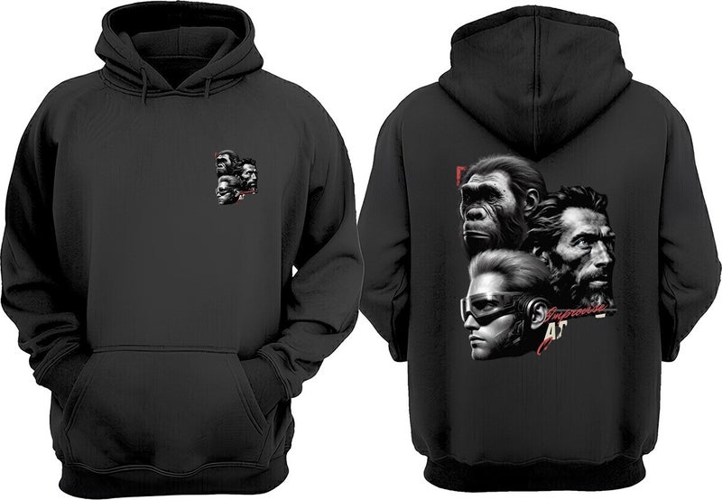 The Wert Unisex Evolution Faces Design Front Back Printed Regular Fit Black Sweatshirt  - Image 1