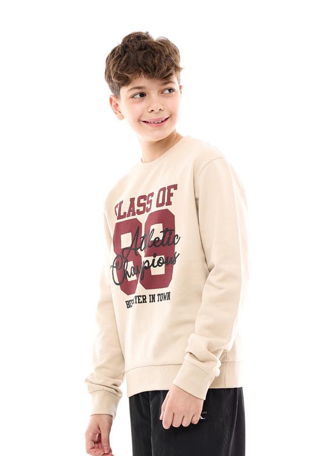 Victor And Jane Teens Beige Varsity Graphic Print Sweatshirt - Image 2