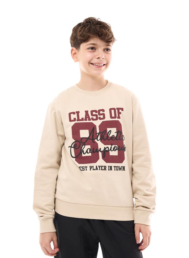 Victor And Jane Teens Beige Varsity Graphic Print Sweatshirt - Image 1