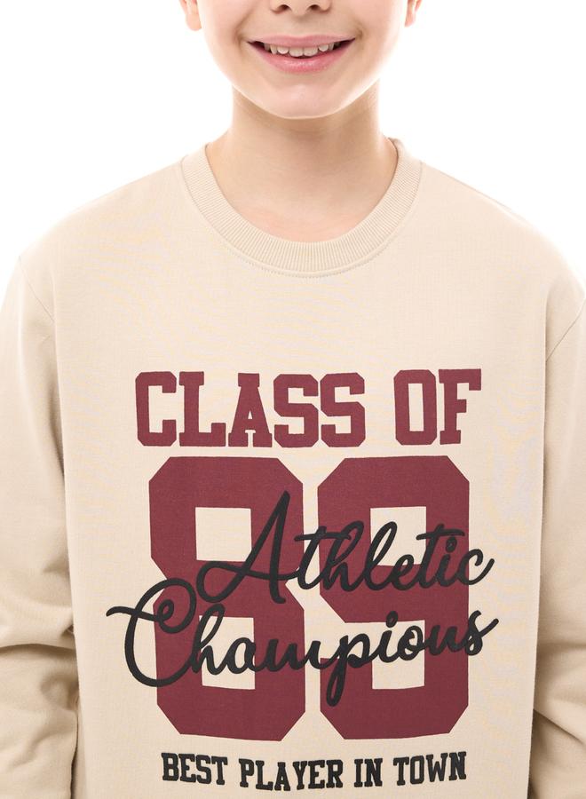 Victor And Jane Teens Beige Varsity Graphic Print Sweatshirt - Image 5