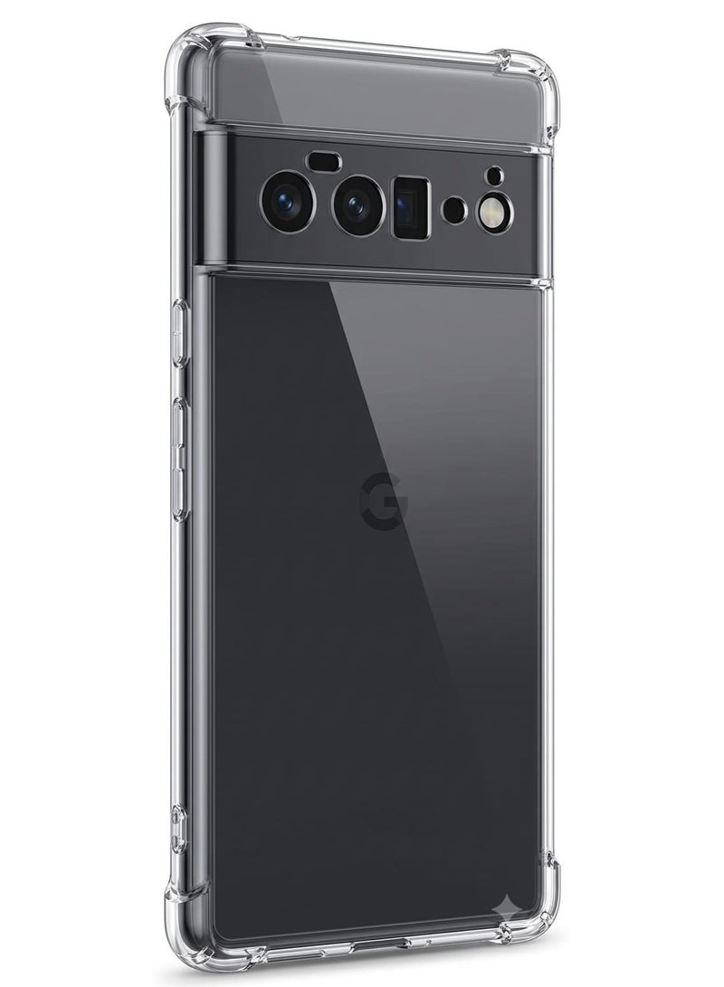 جراب متوافق مع Google Pixel 6 Pro، غطاء شفاف من السيليكون (TPU) مقاوم للصدمات، مزود بحماية للكاميرا وزوايا معززة ضد الصدمات - شفاف.