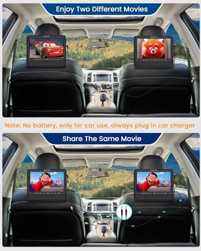 WONNIE 7.5 Inch Car DVD Player, Portable DVD Player for Car Play The Same or Two Different Movies with Headrest Strap, Support Last Memory, AV Out/in, USB/SD, All Regions - Image 2