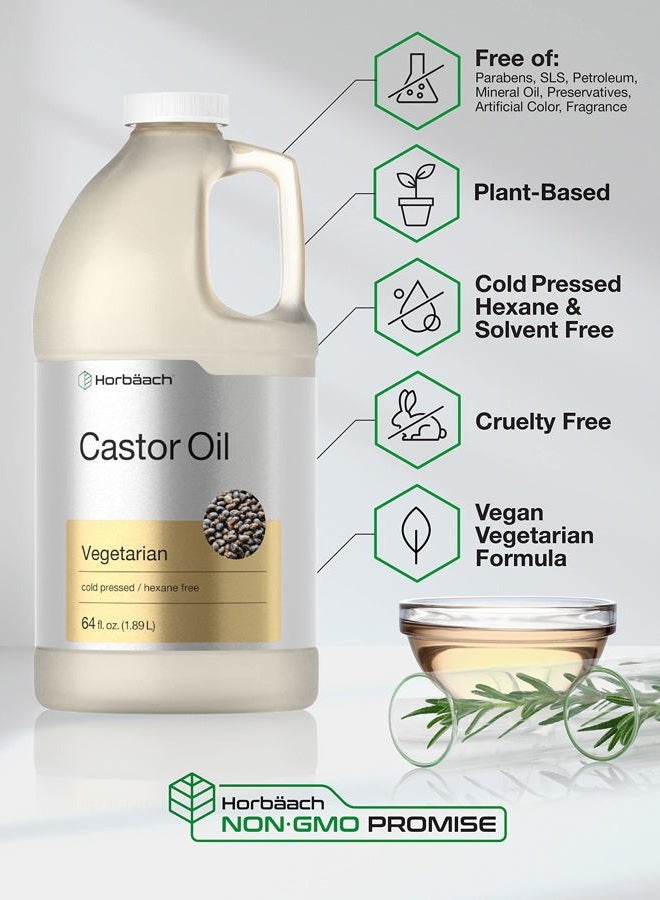 Horbäach Castor Oil 64oz | for Hair, Eyelashes & Eyebrows | Hexane Free & Cold Pressed | Vegetarian, Non-GMO - Image 4