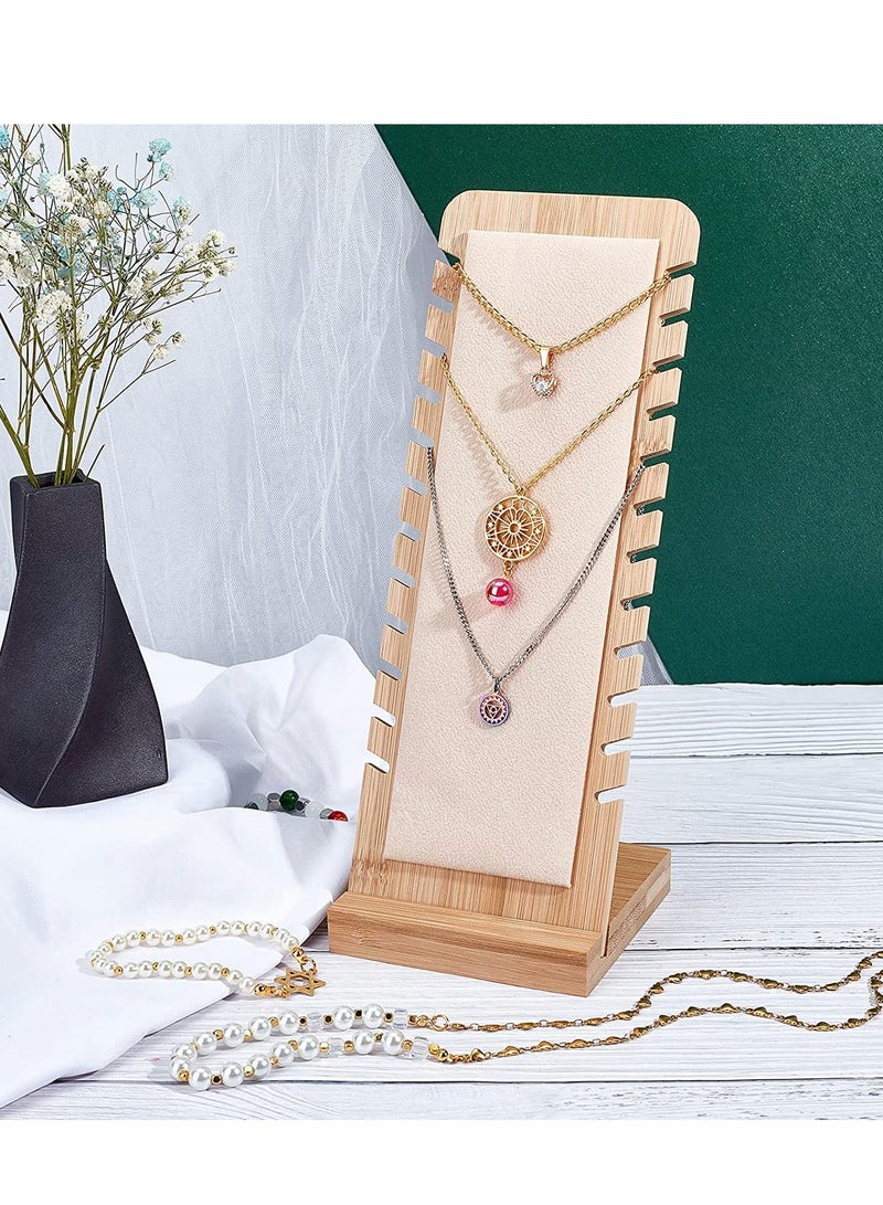Excefore Necklace Jewelry Display Stand, 12 Slots Lightweight Wooden Necklace Display Holder with Leather Soft Mat - Image 2