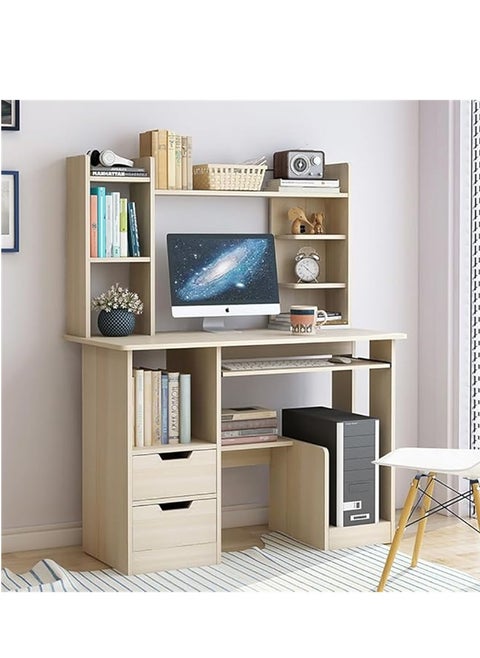 Computer Desk with Drawers, Multifunctional Work Table with Bookshelf Layer, Writing Desk Study Desk, Gaming Table Corner Desk with Bookshelf for Home Office Kids Room