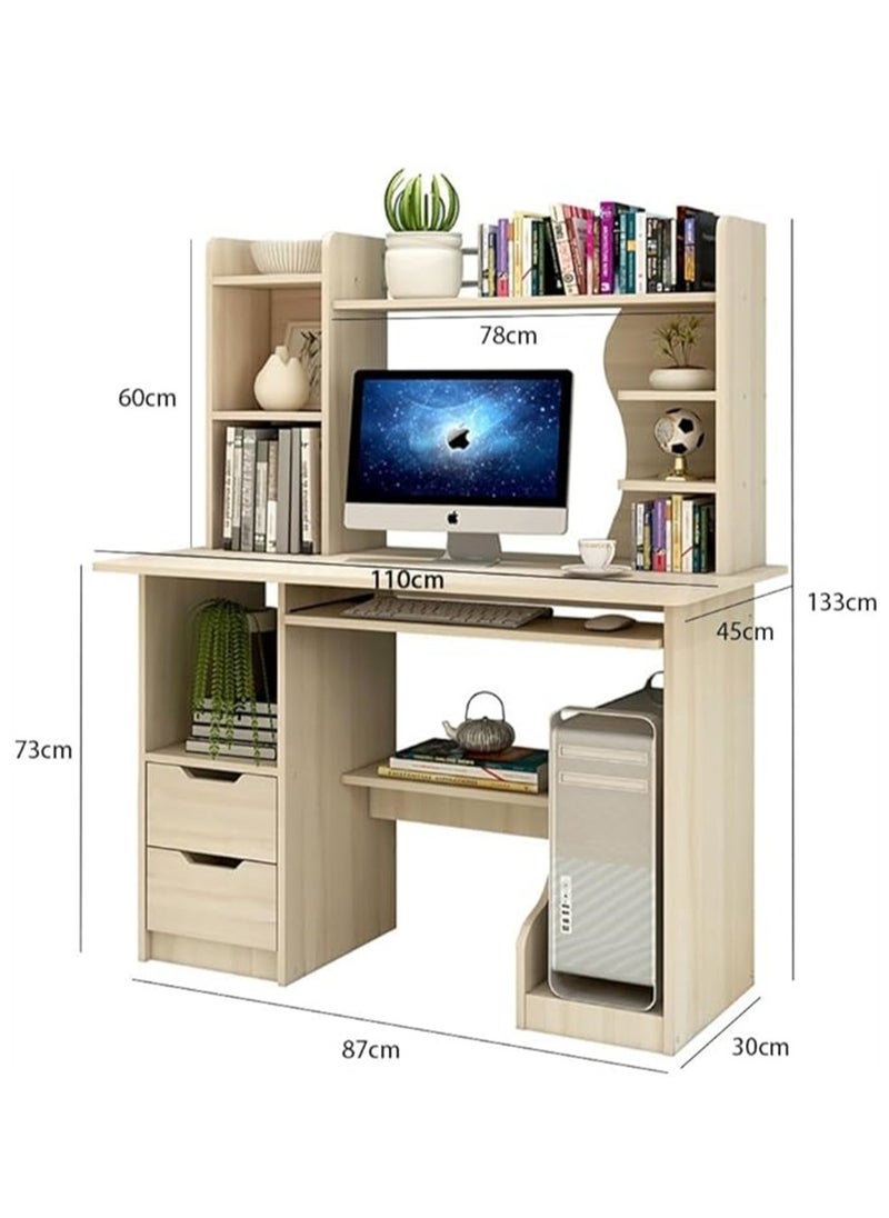 Computer Desk with Drawers, Multifunctional Work Table with Bookshelf Layer, Writing Desk Study Desk, Gaming Table Corner Desk with Bookshelf for Home Office Kids Room