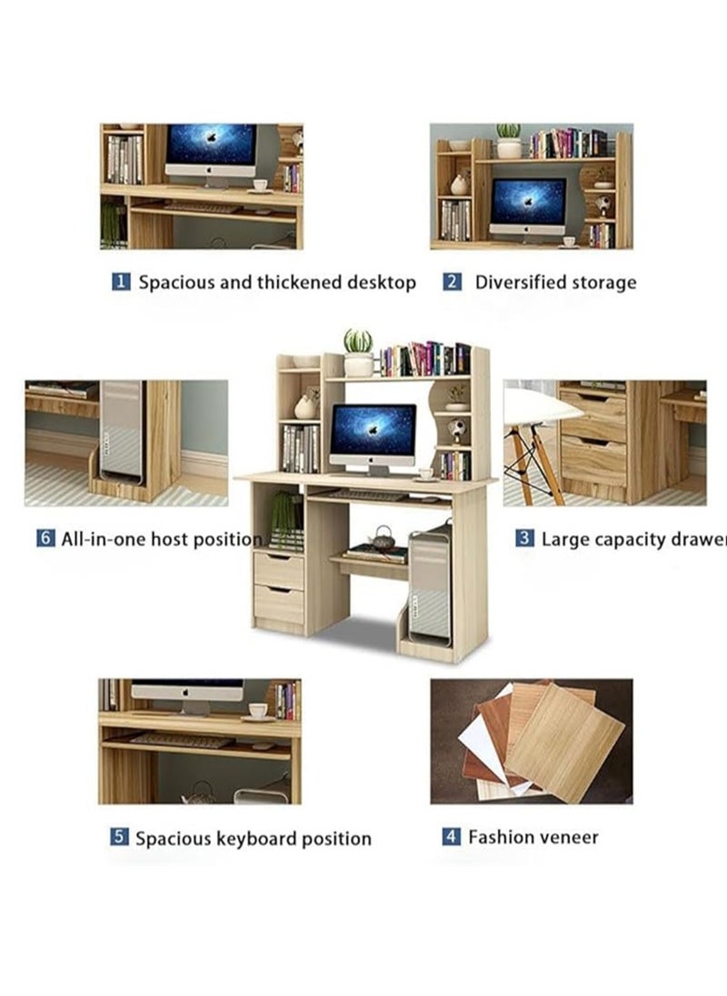 Computer Desk with Drawers, Multifunctional Work Table with Bookshelf Layer, Writing Desk Study Desk, Gaming Table Corner Desk with Bookshelf for Home Office Kids Room