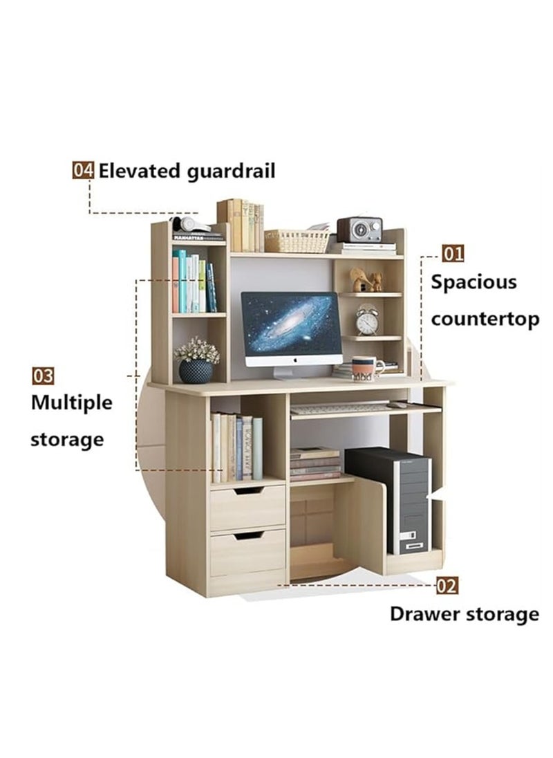 Computer Desk with Drawers, Multifunctional Work Table with Bookshelf Layer, Writing Desk Study Desk, Gaming Table Corner Desk with Bookshelf for Home Office Kids Room