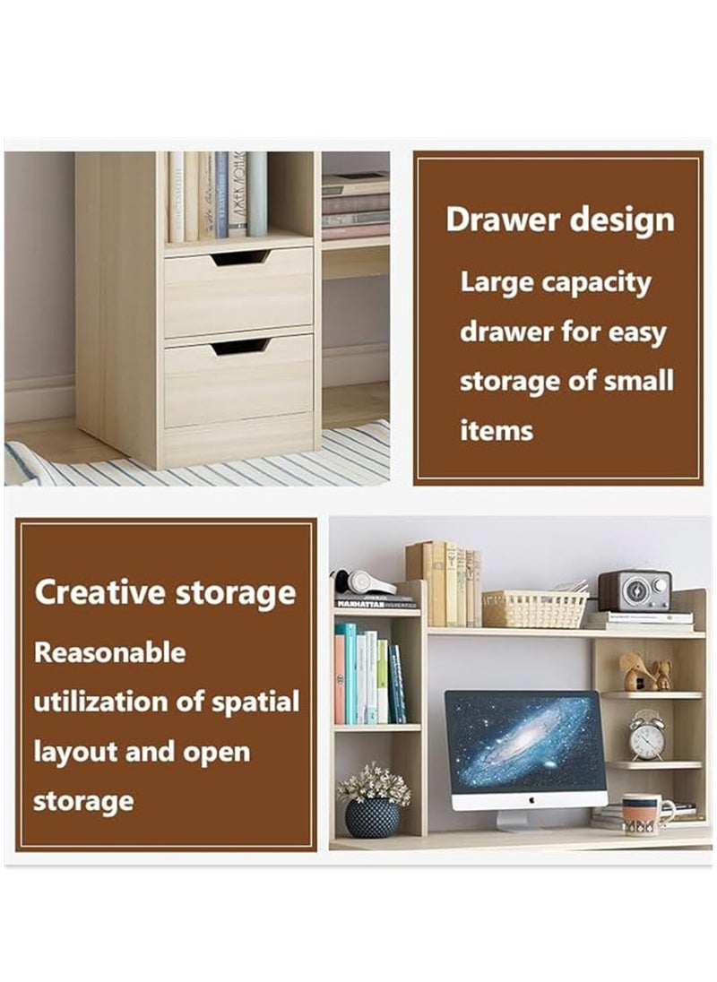 Computer Desk with Drawers, Multifunctional Work Table with Bookshelf Layer, Writing Desk Study Desk, Gaming Table Corner Desk with Bookshelf for Home Office Kids Room