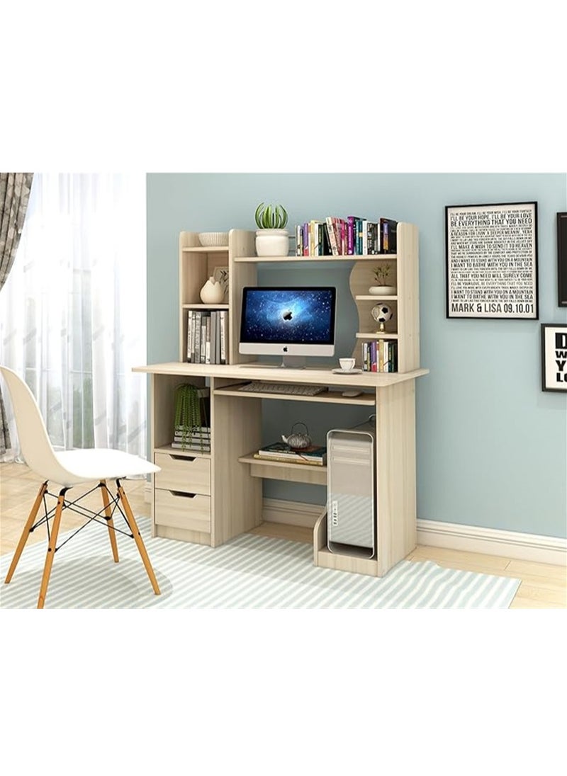 Computer Desk with Drawers, Multifunctional Work Table with Bookshelf Layer, Writing Desk Study Desk, Gaming Table Corner Desk with Bookshelf for Home Office Kids Room