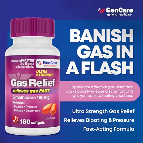 GenCare Ultra Strength Simethicone Gas Relief 180 mg 180 Softgels Anti Flatulence Bloating Aid Stomach Discomfort and Gas Pressure Reliever Pills Relieves Gas Fast Generic Phazym - Image 5