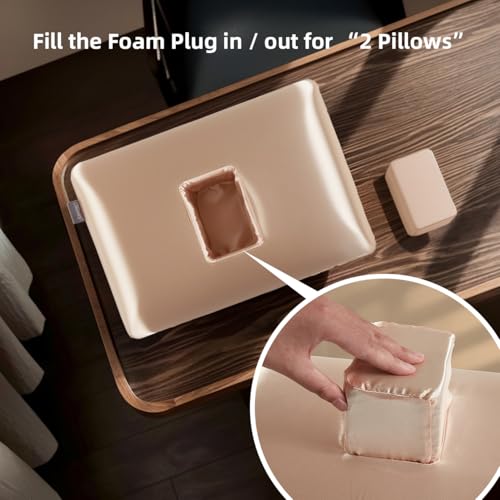 USlixury Piercing Pillow - Ear Piercing Pillow with Foam Plug, 4''H Mini Donut Plilow with 4.7x3.2 Off Center Ear Hole, CertiPUR-US Memory Foam Hole Plilow for Side Sleeper, Satin Cover, Champagne - Image 2