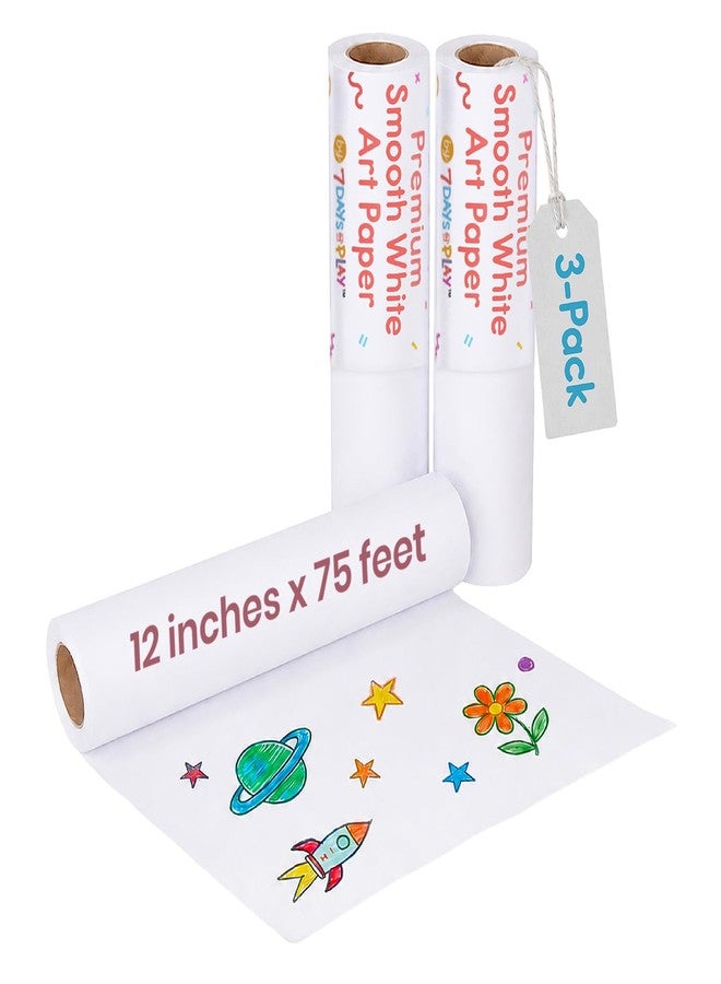 7 Days of Play Art Paper Roll Refills - 12" x 75 ft (3-Pack) - Replacement Paper Rolls for Kids’ Art Tables, Easels & Craft Stations - Smooth White Drawing Paper - 7 Days of Play - Image 1