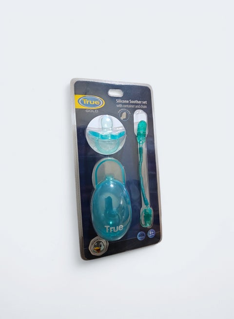 True Silicone Soother set with container and chain 0M+