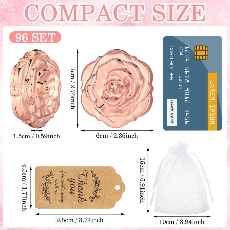 Panelee 96 Set Rose Compact Mirrors Bulk Wedding Party Favors Including Rose Shape Mirrors and Thank You Tags and Jute Twine with White Organza Bags for Wedding Party Guests Souvenir Gift (Rose Gold) - Image 2