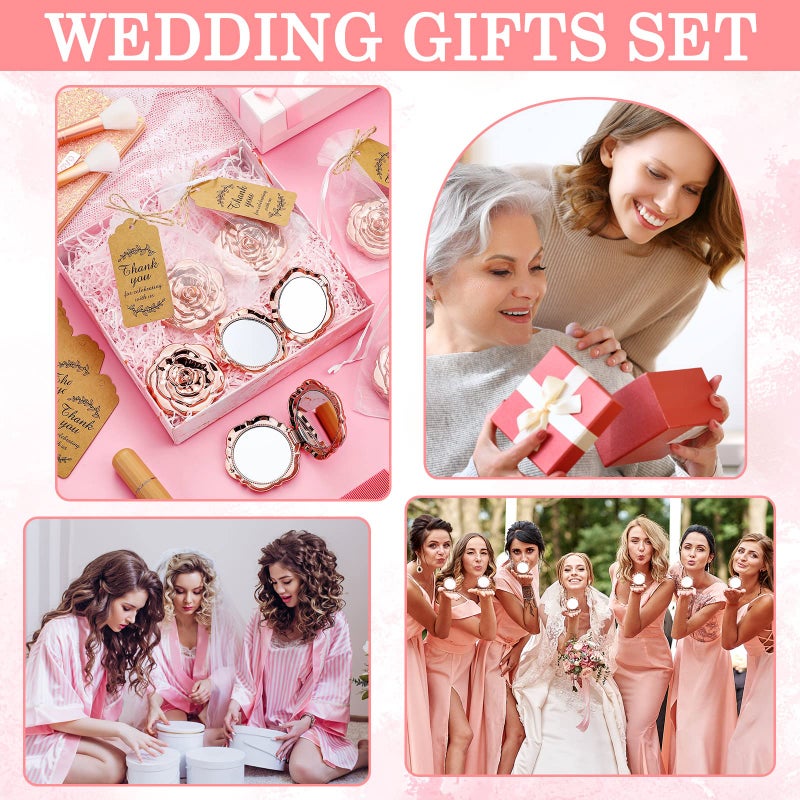 Panelee 96 Set Rose Compact Mirrors Bulk Wedding Party Favors Including Rose Shape Mirrors and Thank You Tags and Jute Twine with White Organza Bags for Wedding Party Guests Souvenir Gift (Rose Gold) - Image 4
