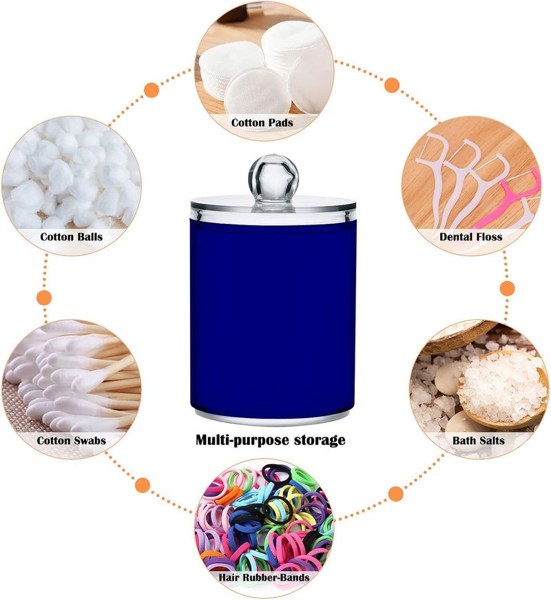 Eionryn Navy Blue Qtip Dispenser Apothecary Jars Bathroom Qtip Holder Storage Canister 10 Oz Plastic Jar for Cotton Ball Swab Round Pads Floss 2pcs - Image 3