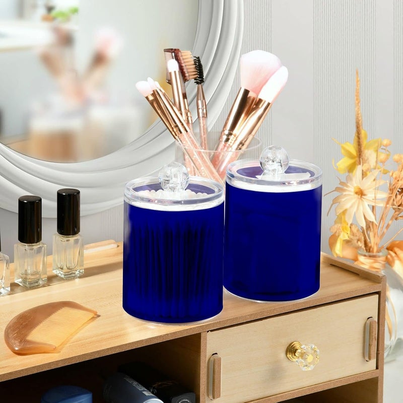 Eionryn Navy Blue Qtip Dispenser Apothecary Jars Bathroom Qtip Holder Storage Canister 10 Oz Plastic Jar for Cotton Ball Swab Round Pads Floss 2pcs - Image 5