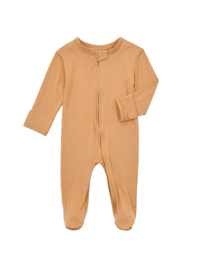 Aablexema Baby Footie Pajamas Zipper - Rayon from Bamboo Infant Footed Pjs with Mittens Sleepwear Jammies, Khaki Yellow, New Born - Image 1