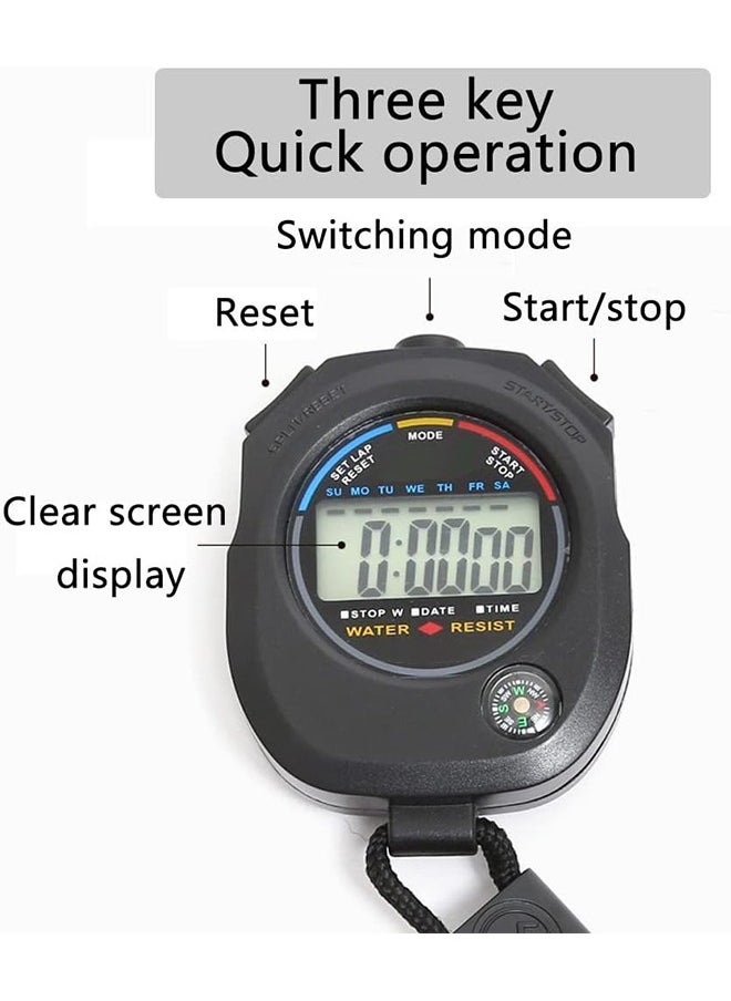 Arabest - 2 PCS Professional Stopwatch Timer, Digital Sports Timer with Stainless Steel Whistle Set Waterproof Handheld Stop Watches Timer with Date Time & Alarm Function Shockproof Stopwatch for Swim Run - Image 1