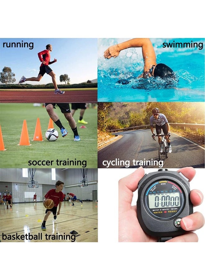 Arabest - 2 PCS Professional Stopwatch Timer, Digital Sports Timer with Stainless Steel Whistle Set Waterproof Handheld Stop Watches Timer with Date Time & Alarm Function Shockproof Stopwatch for Swim Run - Image 1