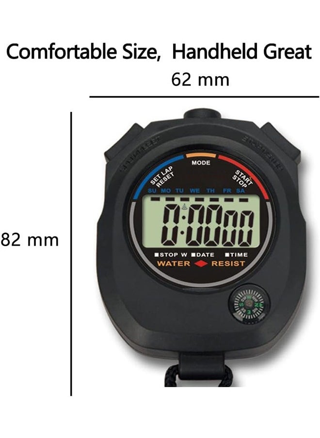Arabest - 2 PCS Professional Stopwatch Timer, Digital Sports Timer with Stainless Steel Whistle Set Waterproof Handheld Stop Watches Timer with Date Time & Alarm Function Shockproof Stopwatch for Swim Run - Image 1