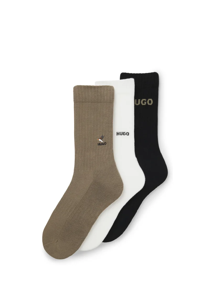 HUGO Three-pack of short socks with embroidered detailing