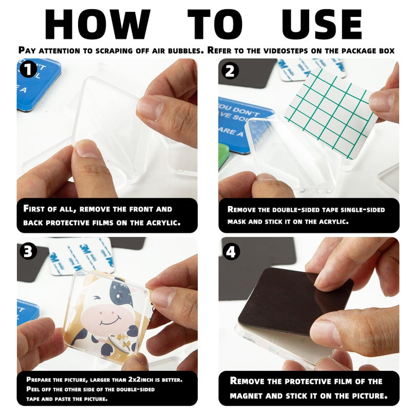 La Sheer 15 Pcs DIY Fridge Magnet Craft Set Acrylic Square Decorative Refrigerator Magnet with Adhesive Backing Ferrite Magnets for Office,Classroom,Cabinets,Kitchen(2 Inch,54 Piece) - Image 5