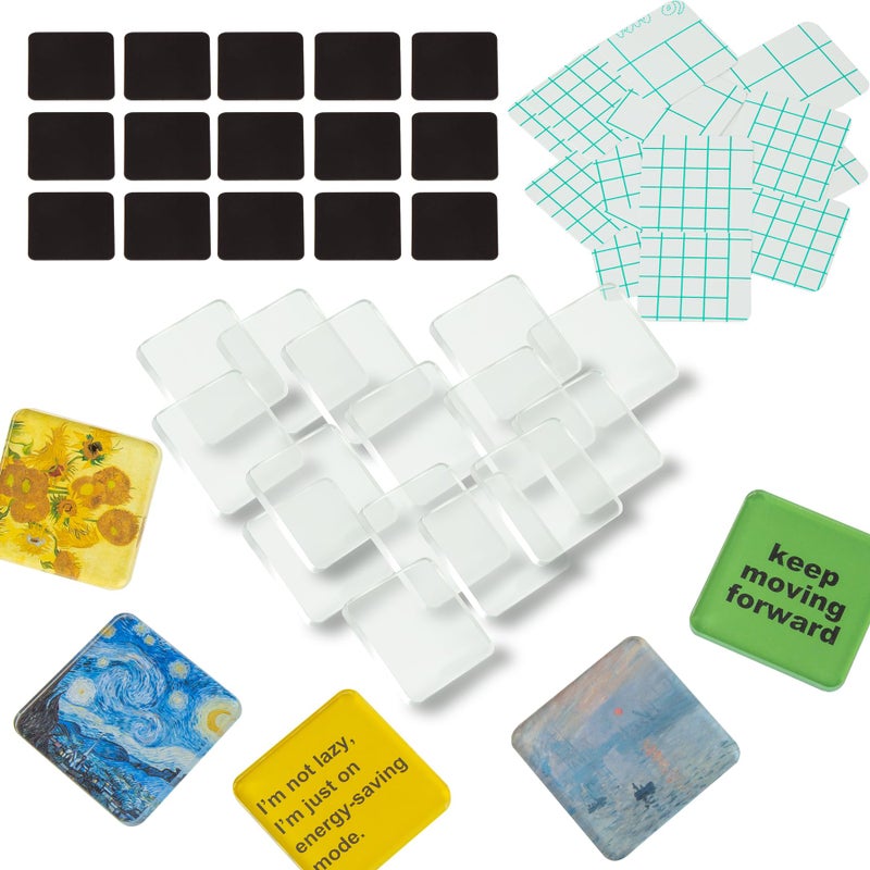 La Sheer 15 Pcs DIY Fridge Magnet Craft Set Acrylic Square Decorative Refrigerator Magnet with Adhesive Backing Ferrite Magnets for Office,Classroom,Cabinets,Kitchen(2 Inch,54 Piece) - Image 1